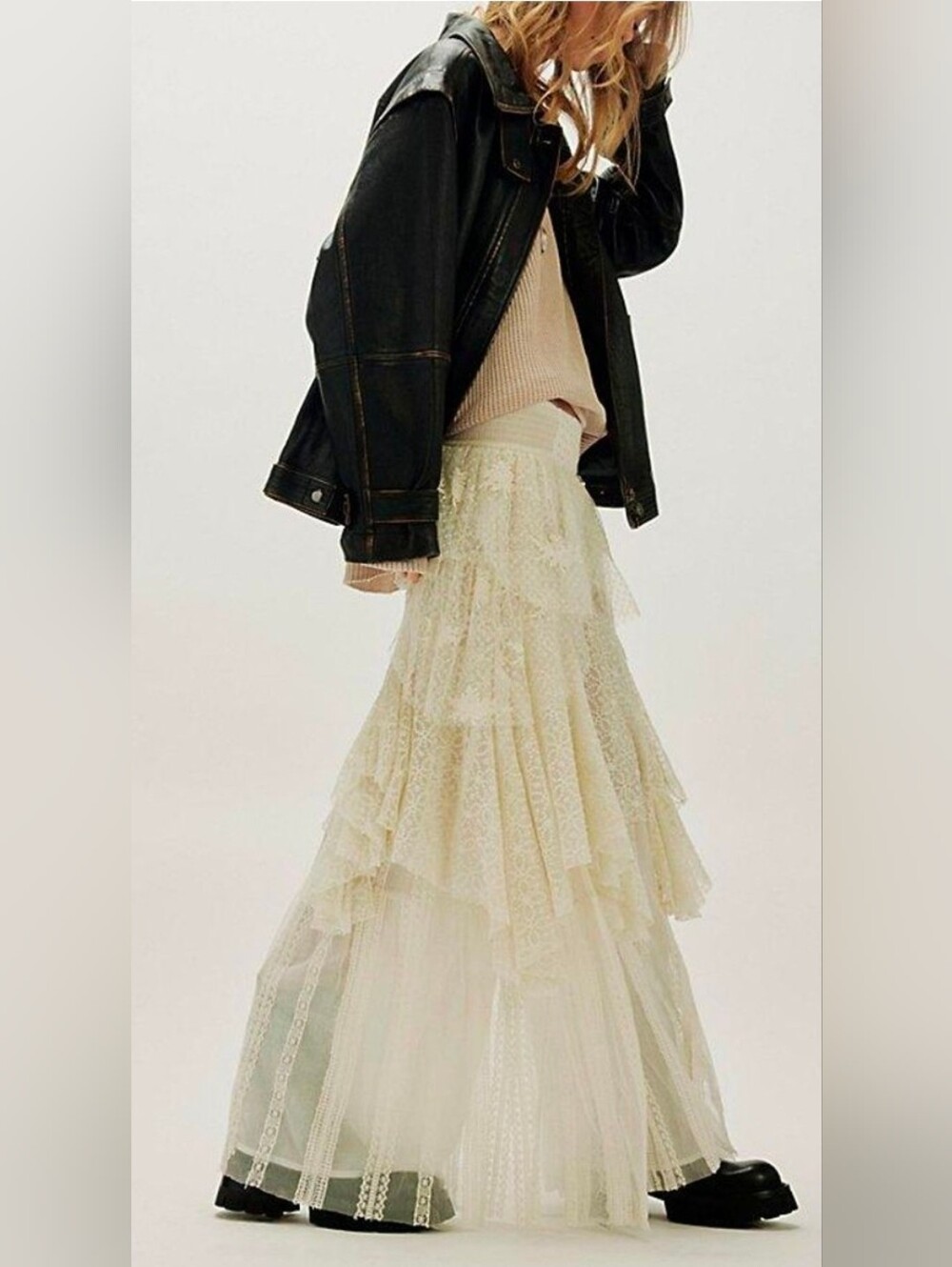 Free People Florence Lace Tiered Ivory Fairy Pants - Picture 2 of 4